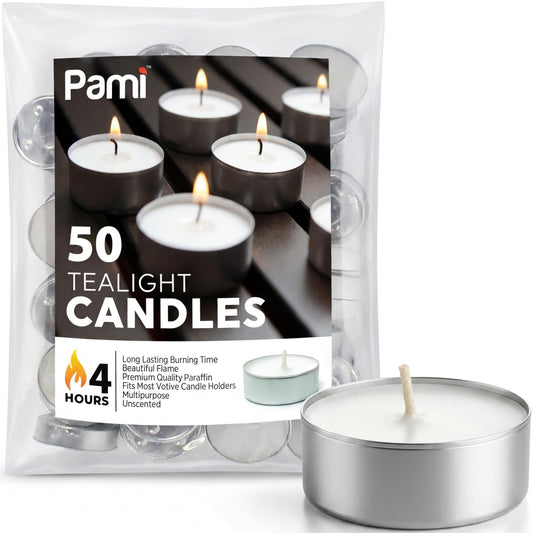 Tealight Candles – 4 Hour Burn Time, 50ct Bag
