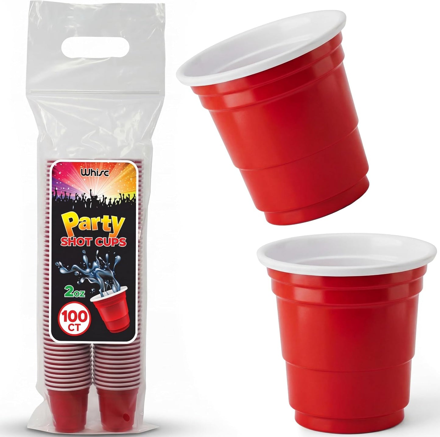2 oz Disposable Plastic Shot Glass Party Cups – Red, 100 Pack