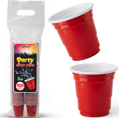 2 oz Disposable Plastic Shot Glass Party Cups – Red, 100 Pack