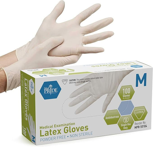 Disposable Latex Exam Gloves, 5 mil - Powder Free