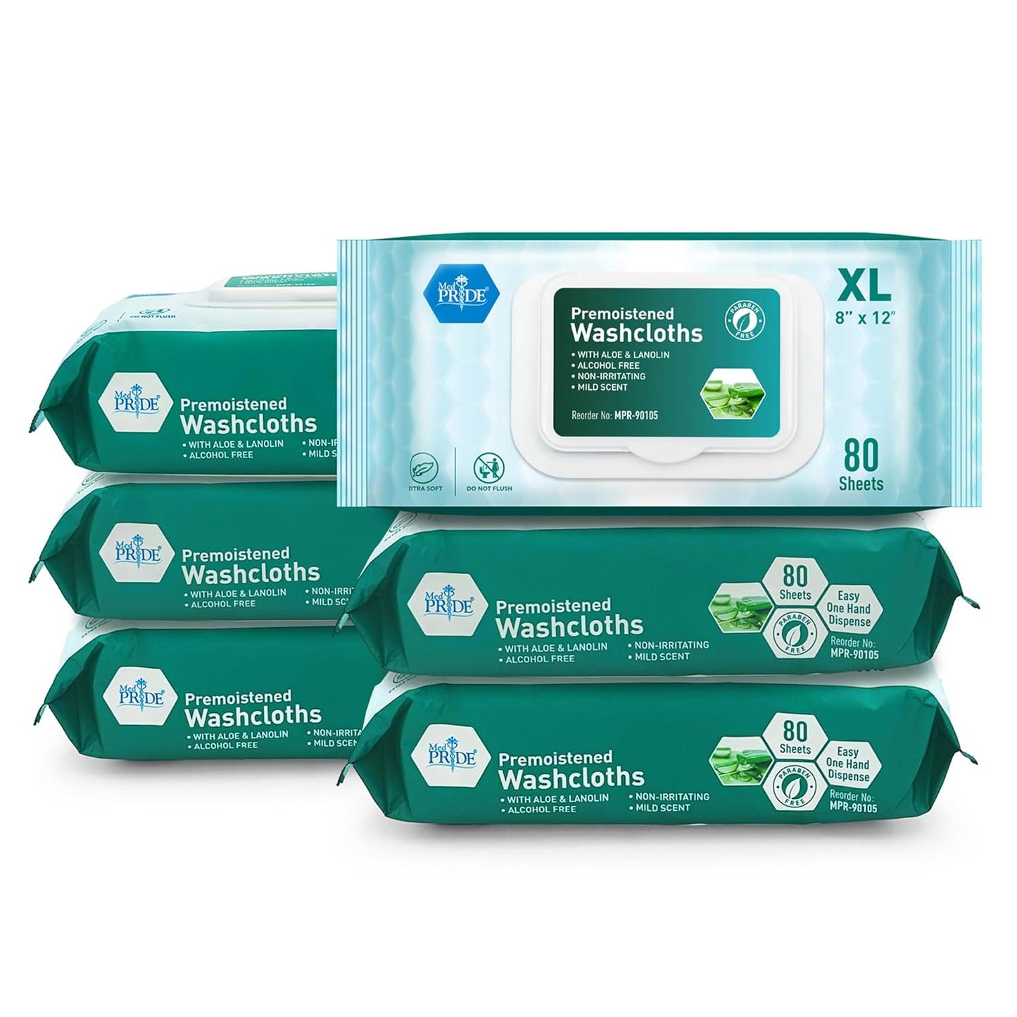 Disposable Premoistened Washcloths – 8" × 12", Pack of 80