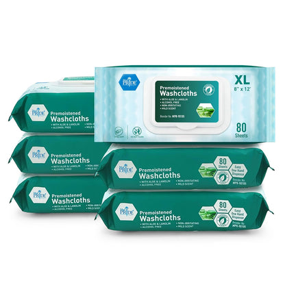 Disposable Premoistened Washcloths – 8" × 12", Pack of 80
