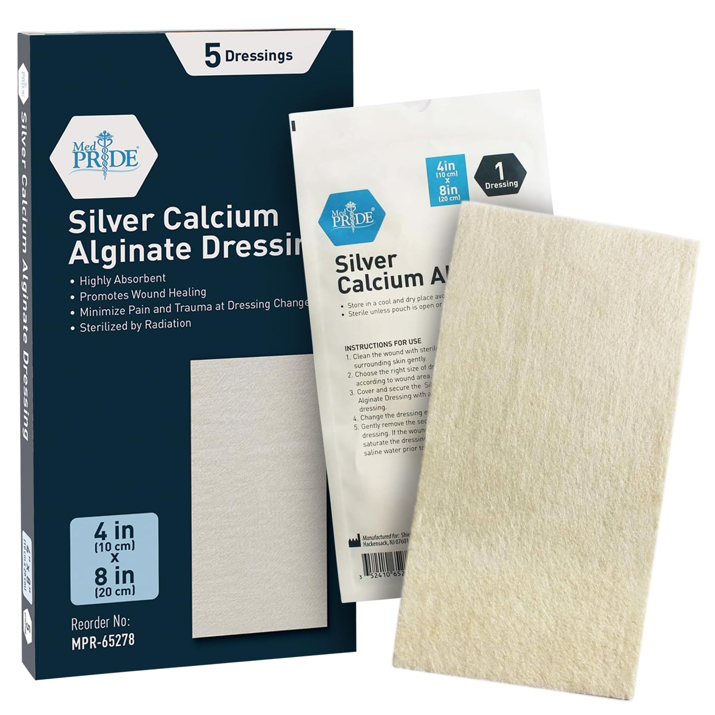 Silver Calcium Alginate Wound Dressing Pads – Antimicrobial, Sterile