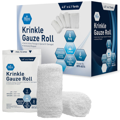 Sterile Krinkle Gauze Rolls – 6-Ply Absorbent Wound Dressing