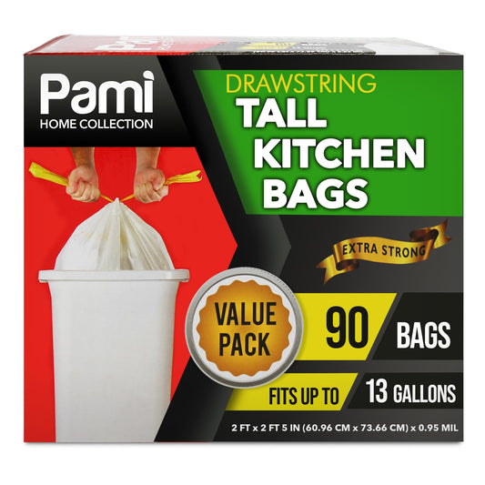 13 Gallon Drawstring Trash Bags – Heavy Duty Kitchen Garbage Bags