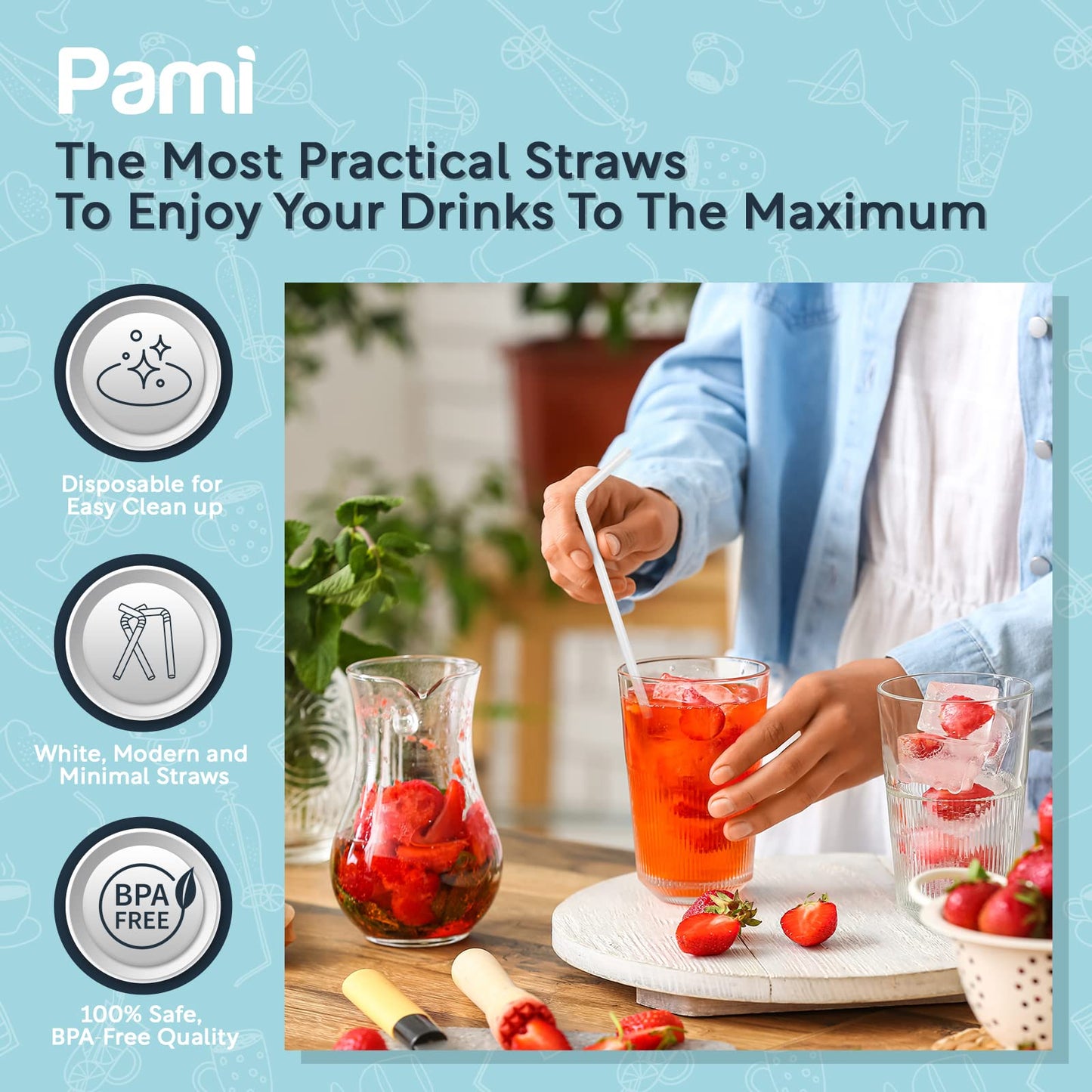 White Flexible Plastic Drinking Straws – Individually Wrapped, 7.75”