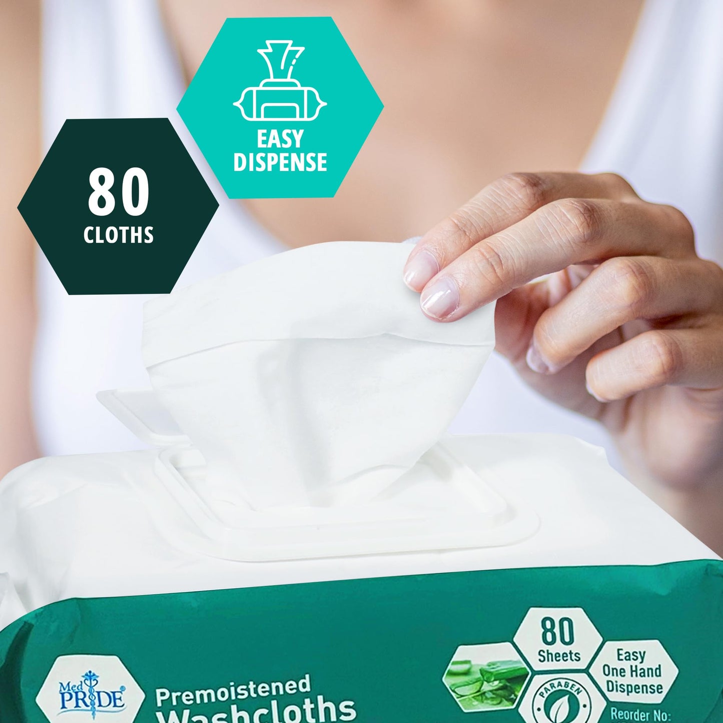 Disposable Premoistened Washcloths – 8" × 12", Pack of 80