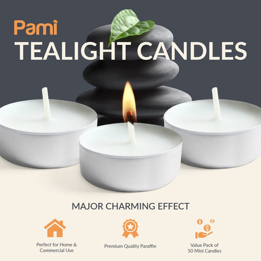 Tealight Candles – 4 Hour Burn Time, 50ct Bag