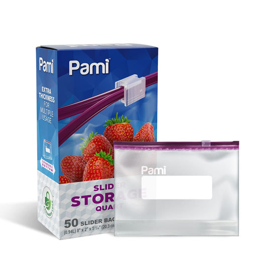 Quart Size Slider Storage Bags, Expandable Bottom - Pack of 50