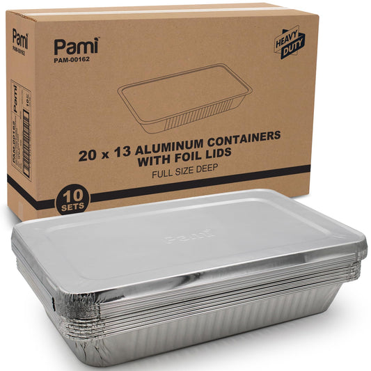 20" X 13" Aluminum Foil Pans – Full-Size Deep With Lids, 10 Pack