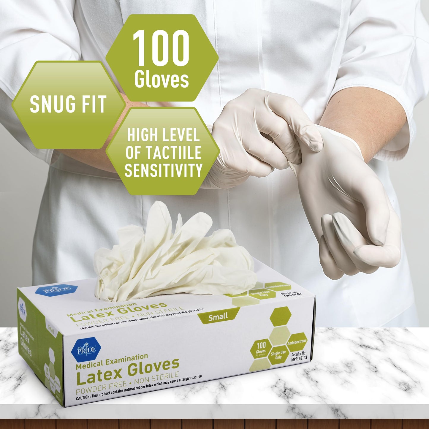 Disposable Latex Exam Gloves, 5 mil - Powder Free