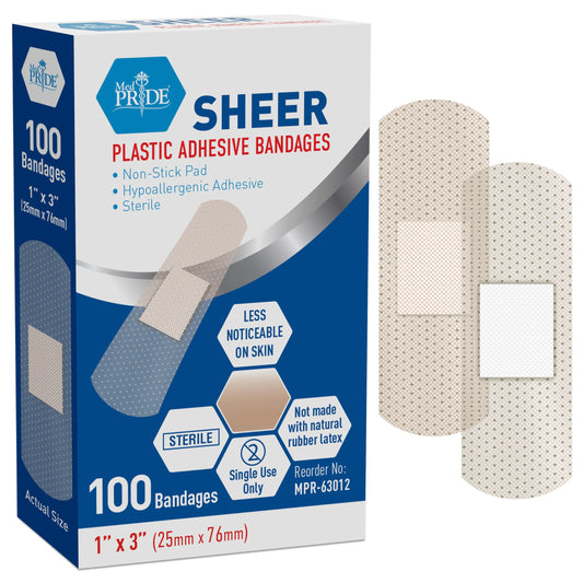 Sheer Plastic Adhesive Bandages – Sterile, Hypoallergenic, 100ct