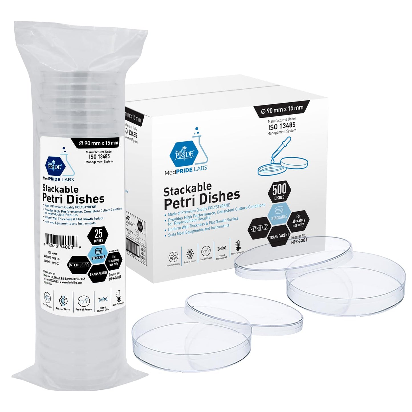 Stackable Sterile Petri Dishes with Lids, 90mm x 15mm