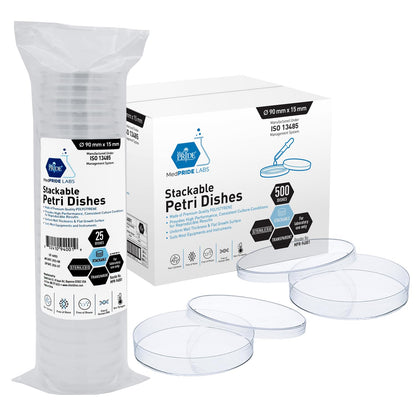 Stackable Sterile Petri Dishes with Lids, 90mm x 15mm