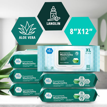 Disposable Premoistened Washcloths – 8" × 12", Pack of 80