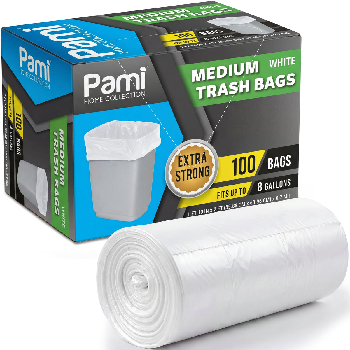 Medium 8-Gallon Trash Bags White – Box of 100ct