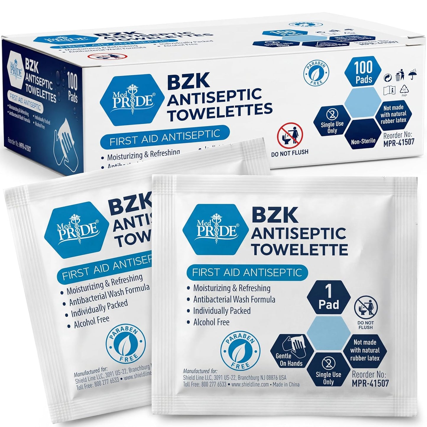 Individually Wrapped BZK Antiseptic Towelettes 5x7 – Alcohol-Free Wipes