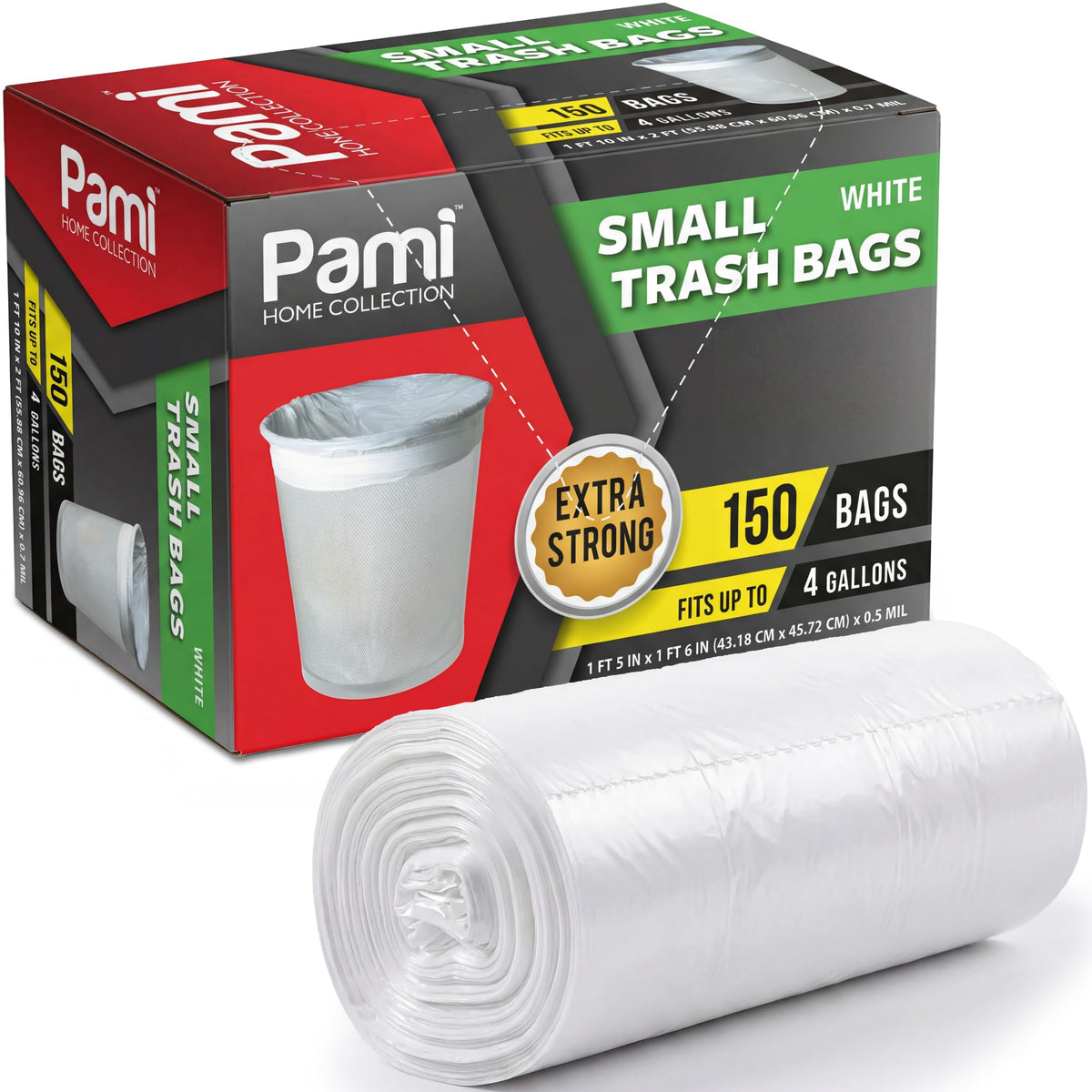 4 Gallon Small White Trash Bags – Extra Strong, 150 Pack