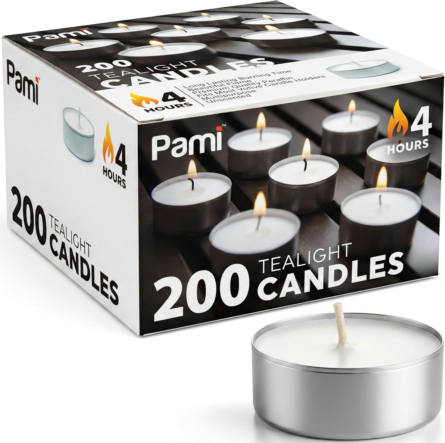 Tealight Candles – 4 Hour Burn Time, 200 Pack