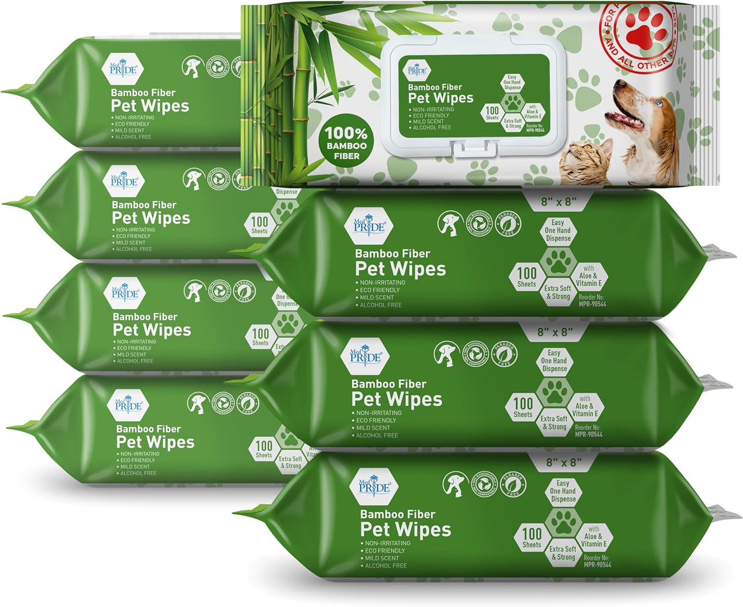Bamboo Fiber Pet Wipes – 8" × 8", Hypoallergenic, Alcohol-Free