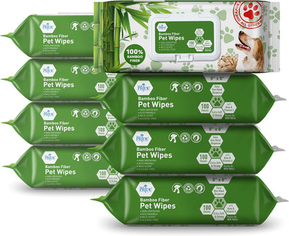 Bamboo Fiber Pet Wipes – 8" × 8", Hypoallergenic, Alcohol-Free