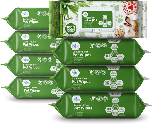 Bamboo Fiber Pet Wipes – 8" × 8", Hypoallergenic, Alcohol-Free