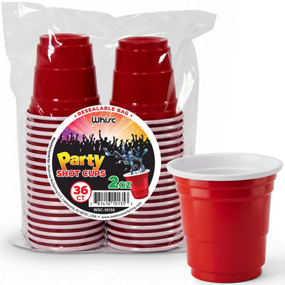 2 oz Disposable Plastic Shot Glass Party Cups – Red, 36 Pack