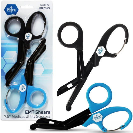 7.5" Trauma Shears – Fluoride-Coated EMT Scissors with Clip, 2 Pk