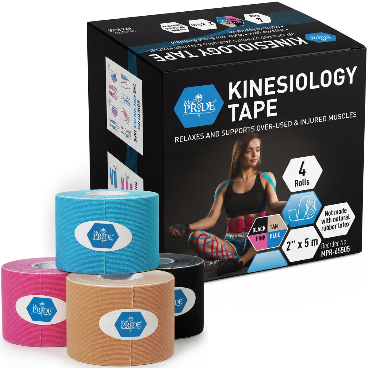 Kinesiology Tape – 2" × 16.4 ft Elastic Muscle Support Tape, 4 Colors