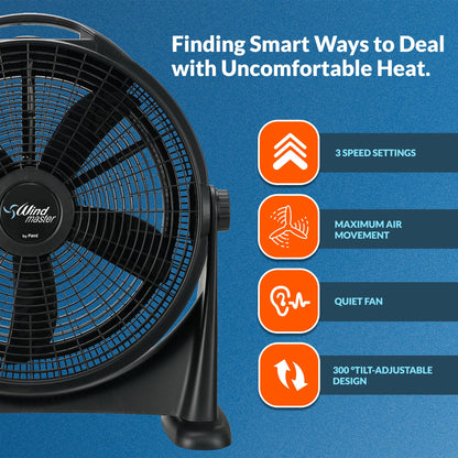 20” High Velocity Floor Fan Turbo 3 Speed Portable