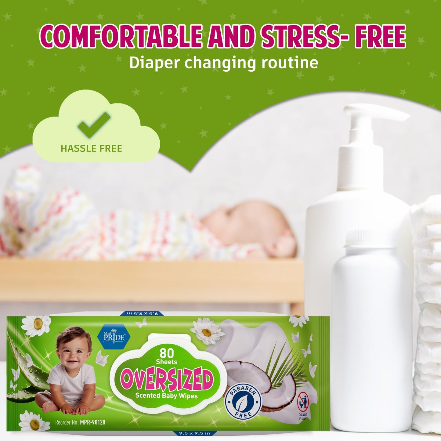 Oversized Scented Alcohol-Free Baby Wipes – 9.5" × 9.5"