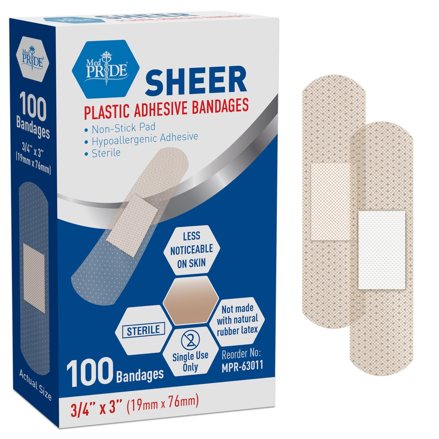Sheer Plastic Adhesive Bandages – Sterile, Hypoallergenic, 100ct