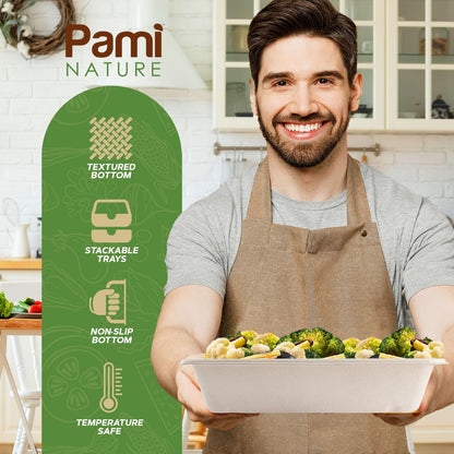9x12” Compostable Bagasse Food Trays – Biodegradable, 250ct