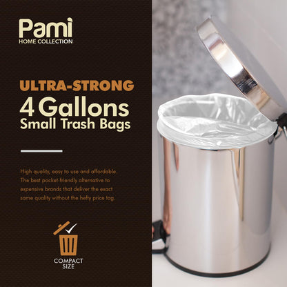 4 Gallon Small White Trash Bags – Extra Strong, 150 Pack
