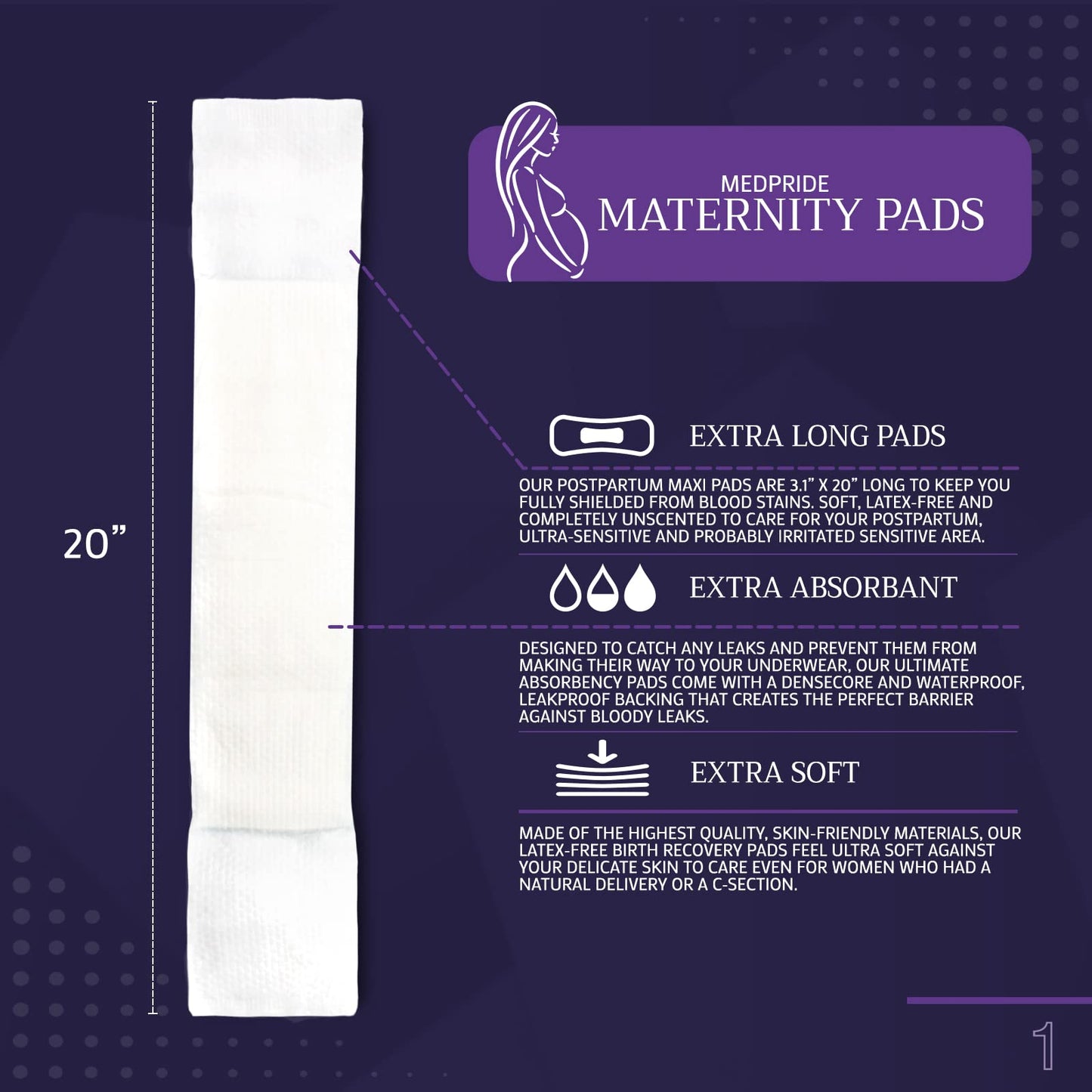 Maternity Pads – Extra Absorbent Postpartum Pads - 3.1" × 20"