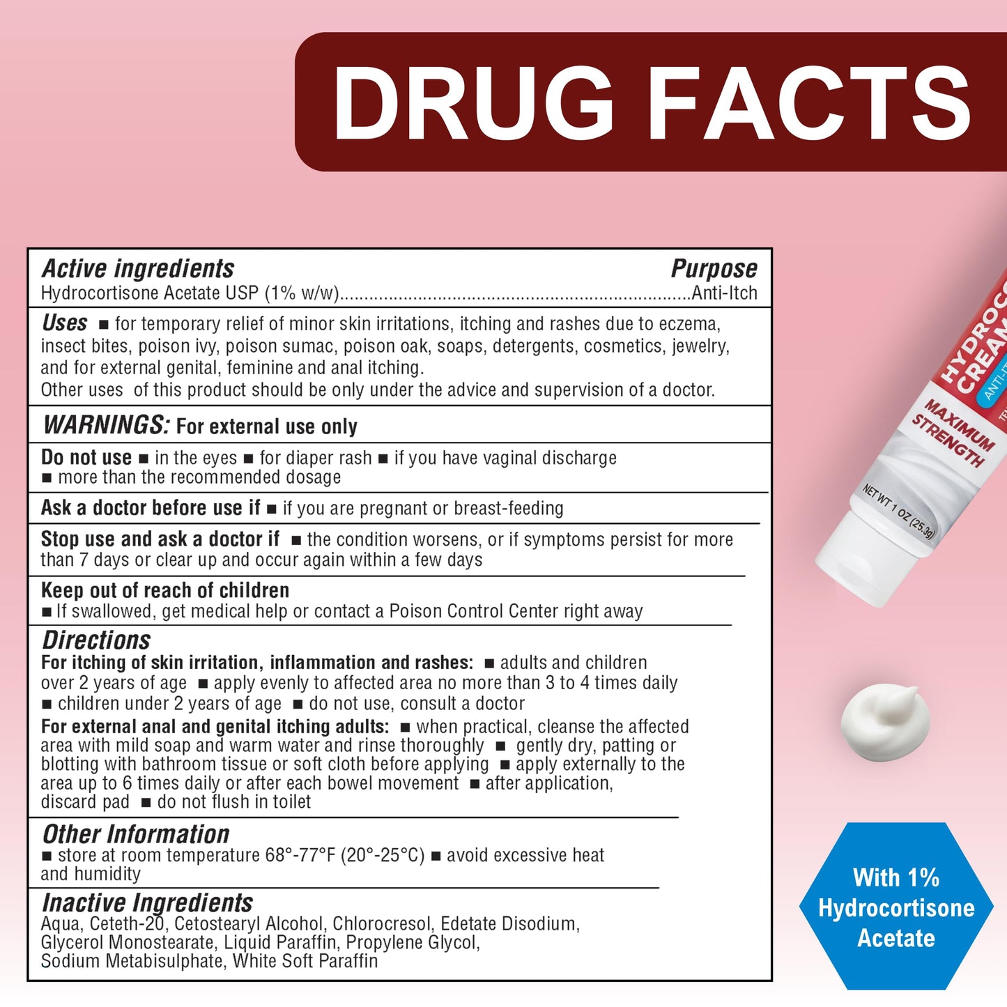 Hydrocortisone 1% Anti-Itch Cream – 1 oz Tubes