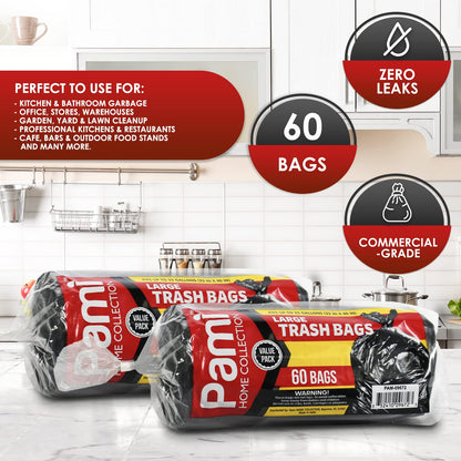 33 Gallon Black Trash Bags – 60 Pack