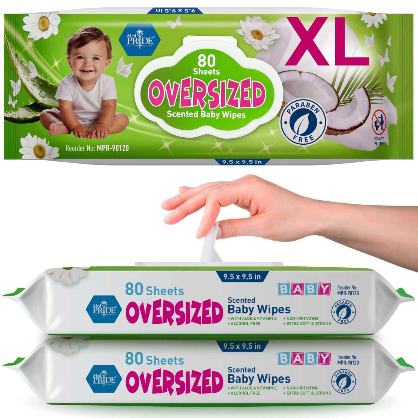 Oversized Scented Alcohol-Free Baby Wipes – 9.5" × 9.5"