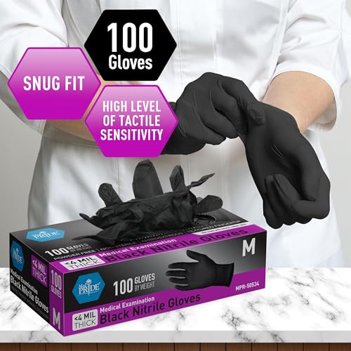 Black Nitrile Exam Gloves Medium 100 ct 6 mil Powder Free Latex Free