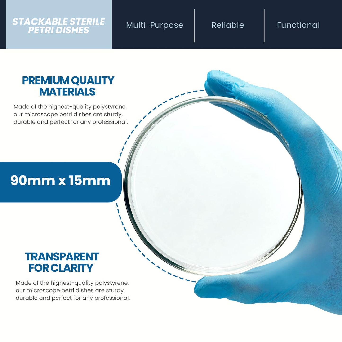 Stackable Sterile Petri Dishes with Lids, 90mm x 15mm