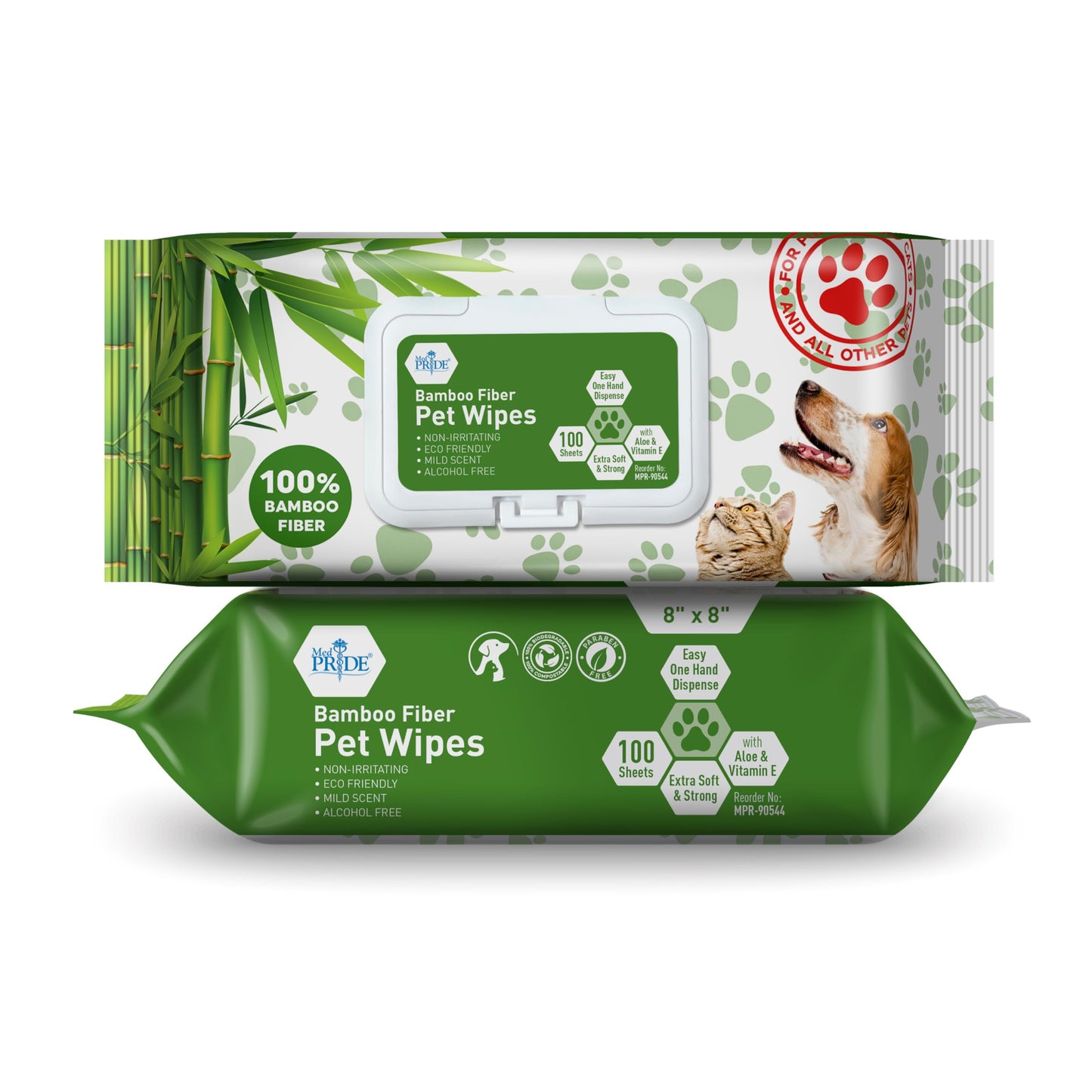 Bamboo Fiber Pet Wipes – 8" × 8", Hypoallergenic, Alcohol-Free