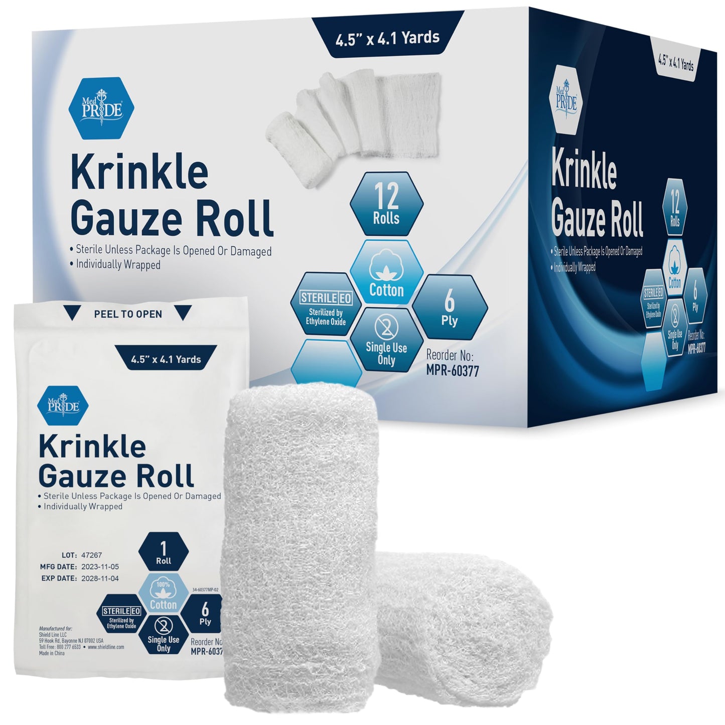 Sterile Krinkle Gauze Rolls – 6-Ply Absorbent Wound Dressing