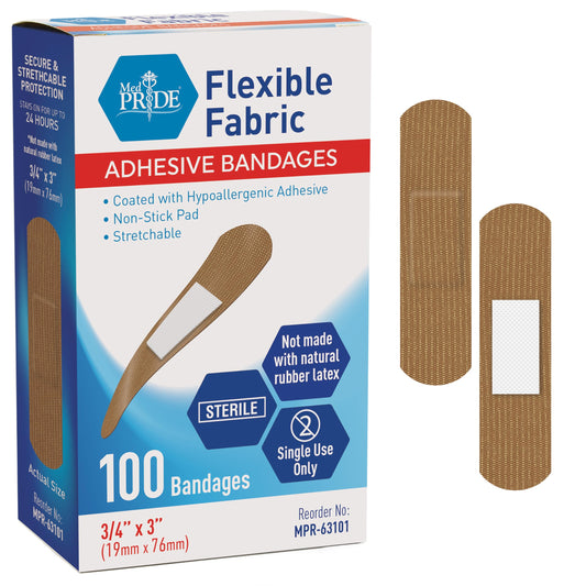 Sterile Flexible Fabric Adhesive Bandages – 100 Count