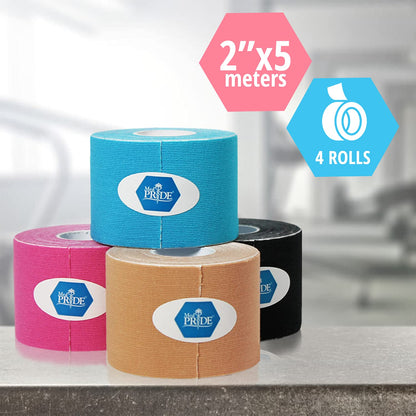 Kinesiology Tape – 2" × 16.4 ft Elastic Muscle Support Tape, 4 Colors