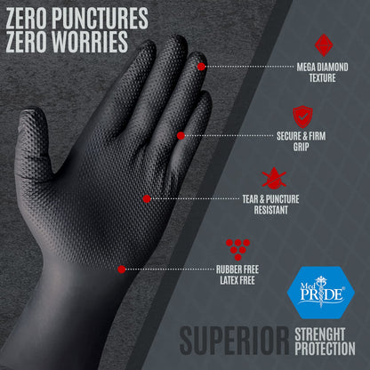 8 Mil Black Nitrile Gloves XL Powder Free Textured Touchscreen 1000ct