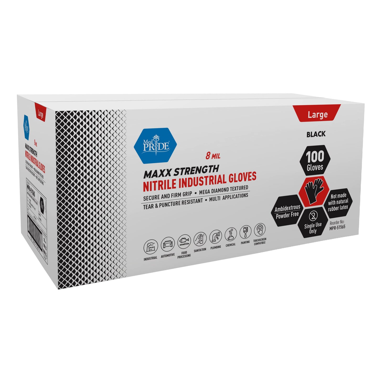 8 Mil Black Nitrile Gloves XL Powder Free Textured Touchscreen 1000ct