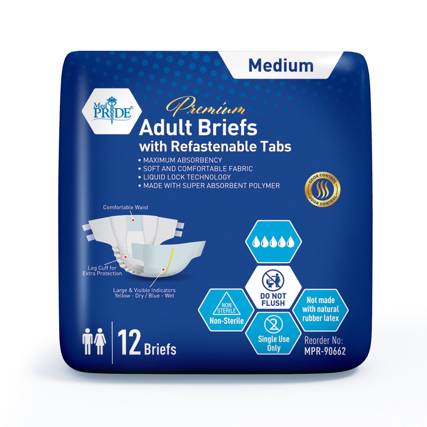 Premium Max Absorbency Adult Incontinence Briefs with Refastenable Tabs