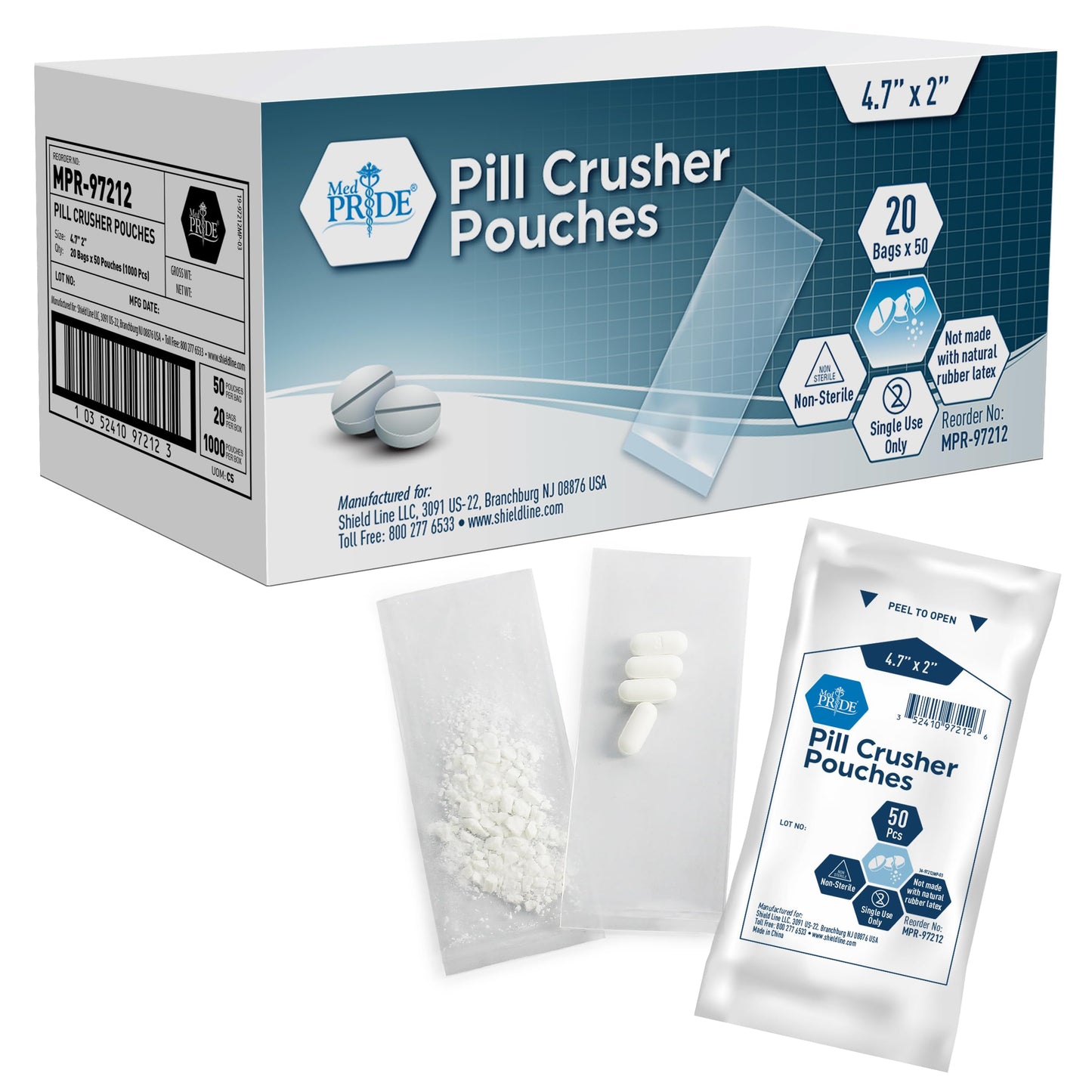 Medical Grade Pill Crusher Pouches, 4.7x2 in, Pack of 1000