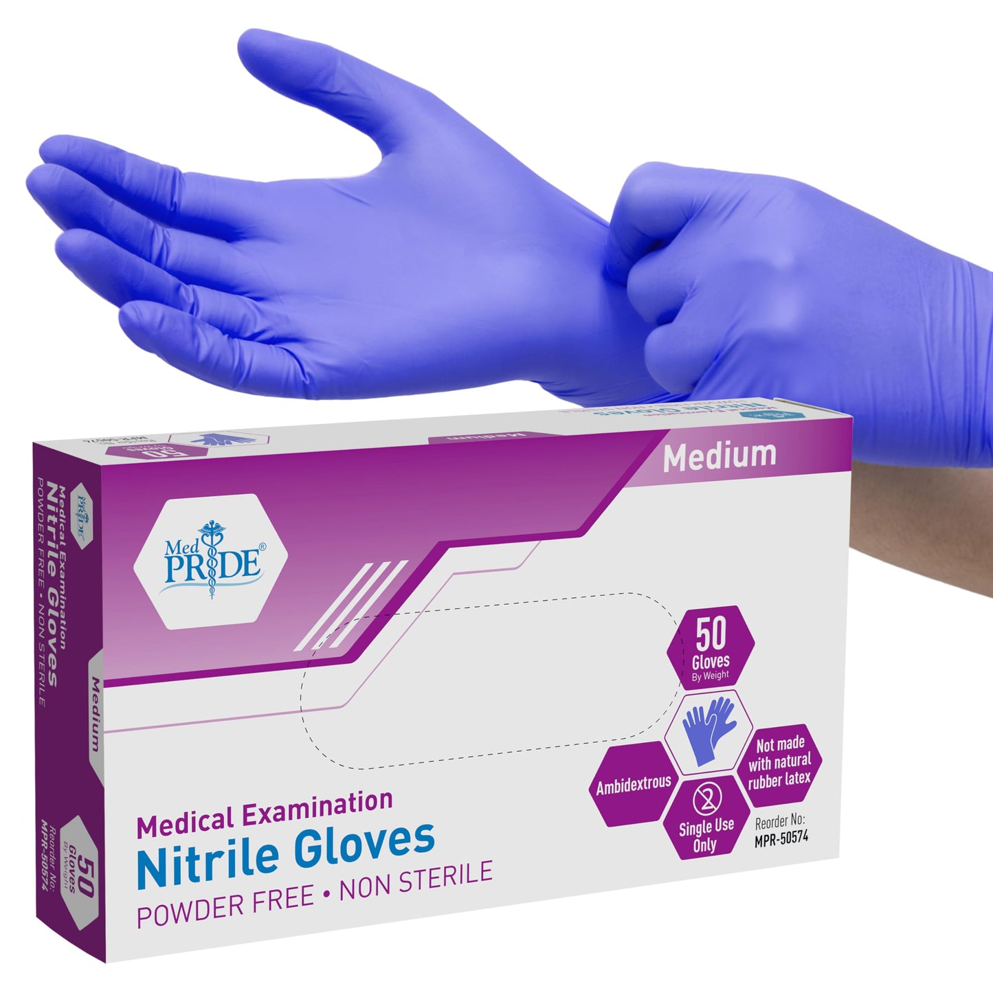 Blue Nitrile Medical Examination Gloves - Powder-Free - 50ct Box