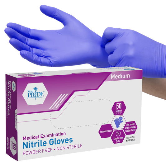Blue Nitrile Medical Examination Gloves - Powder-Free - 50ct Box